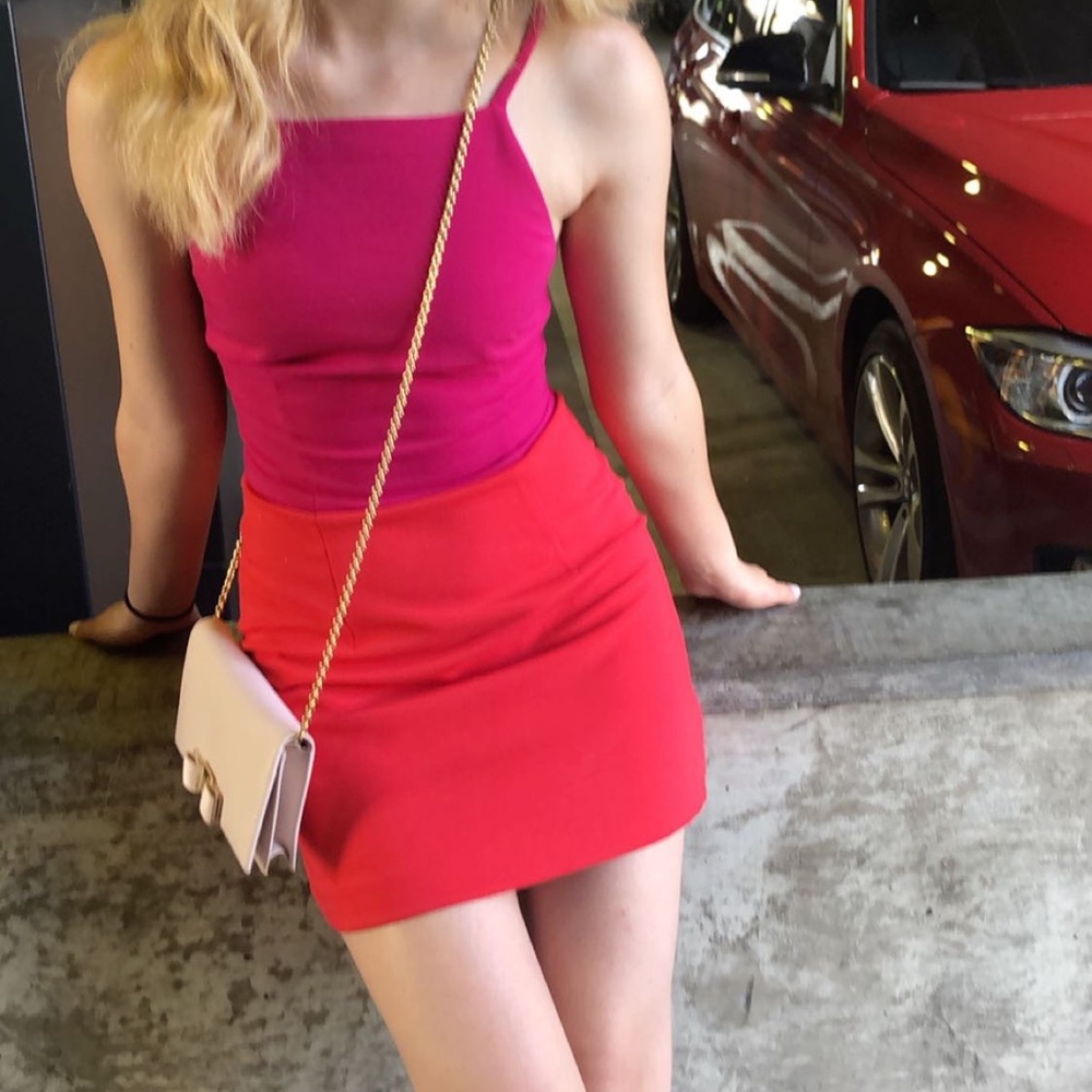 Bloomingdale’s pink and orange dress